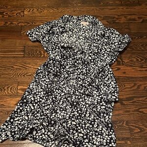 Loft Tie Wrap Floral Black and White Dress